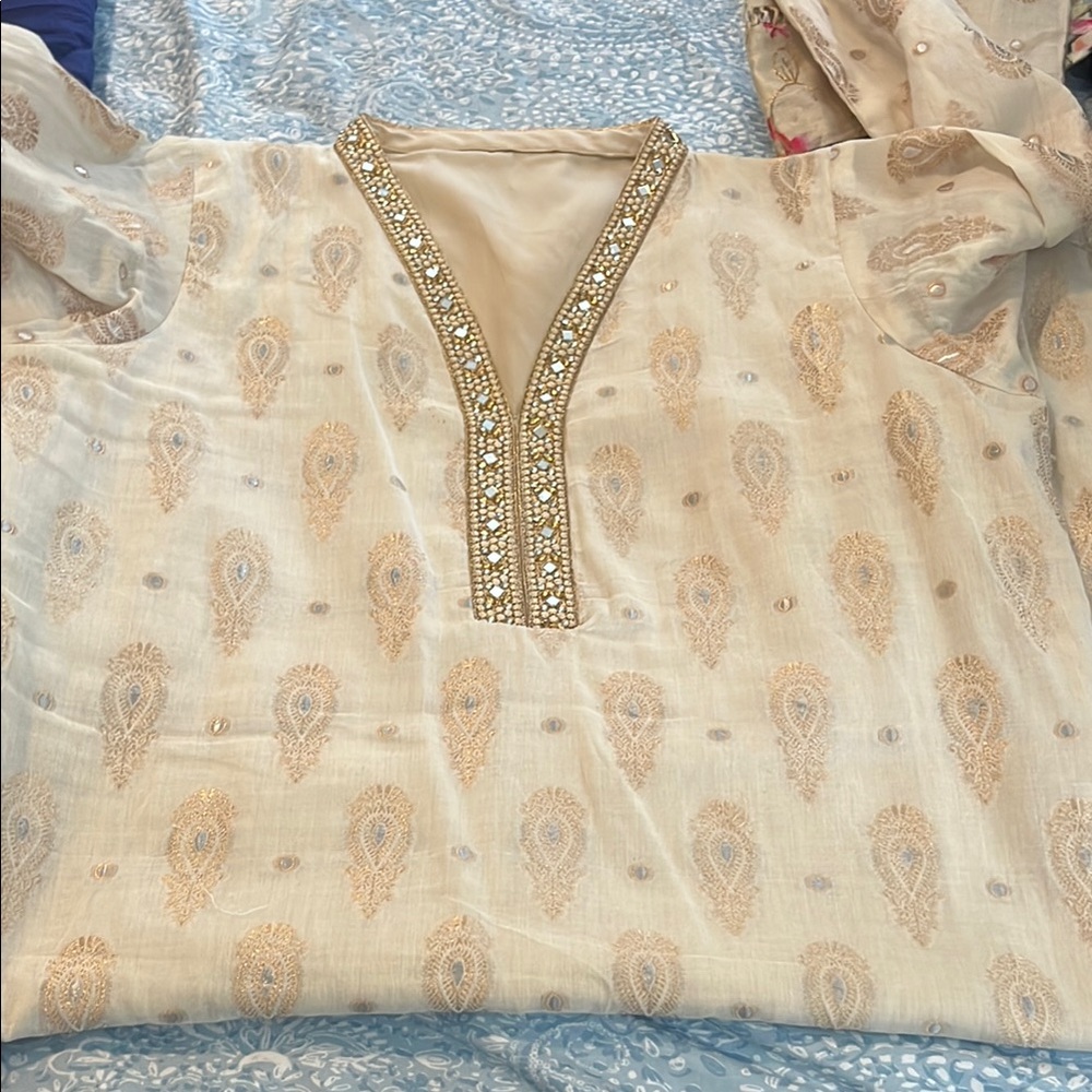 Embroidered Cream shalwar kameez Top